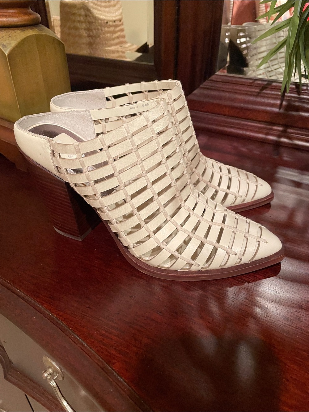Dolce Vita Cream Woven Pointed-Toe Mule Heels